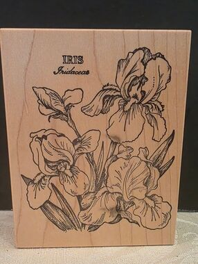 Vintage 1992 Rubber Stamp Iris Flowers PSX K-040 Block 4.5"×3.5" (un-used)